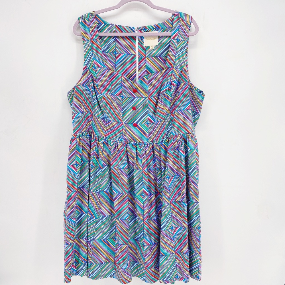 Modcloth Multicolor Geometric Stripe Sleeveless Dress